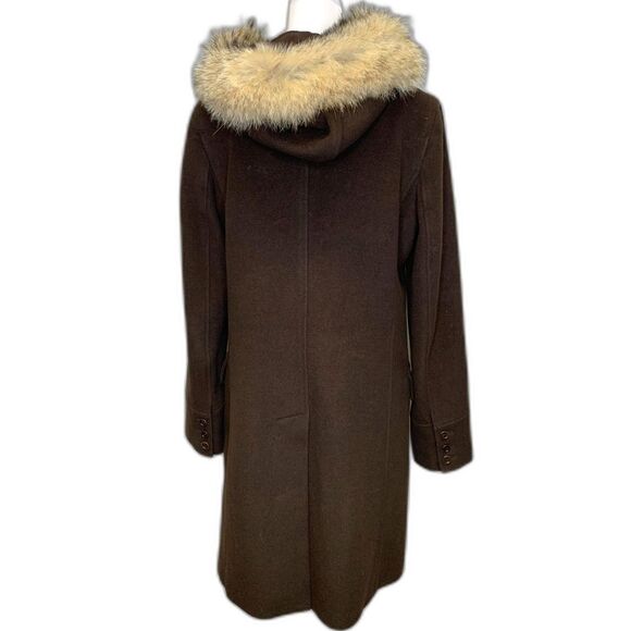 Theory Womens Coat Wool Angora Cashmere Penny Lane Fur‎ Collar Brown Size Medium - Picture 2 of 15